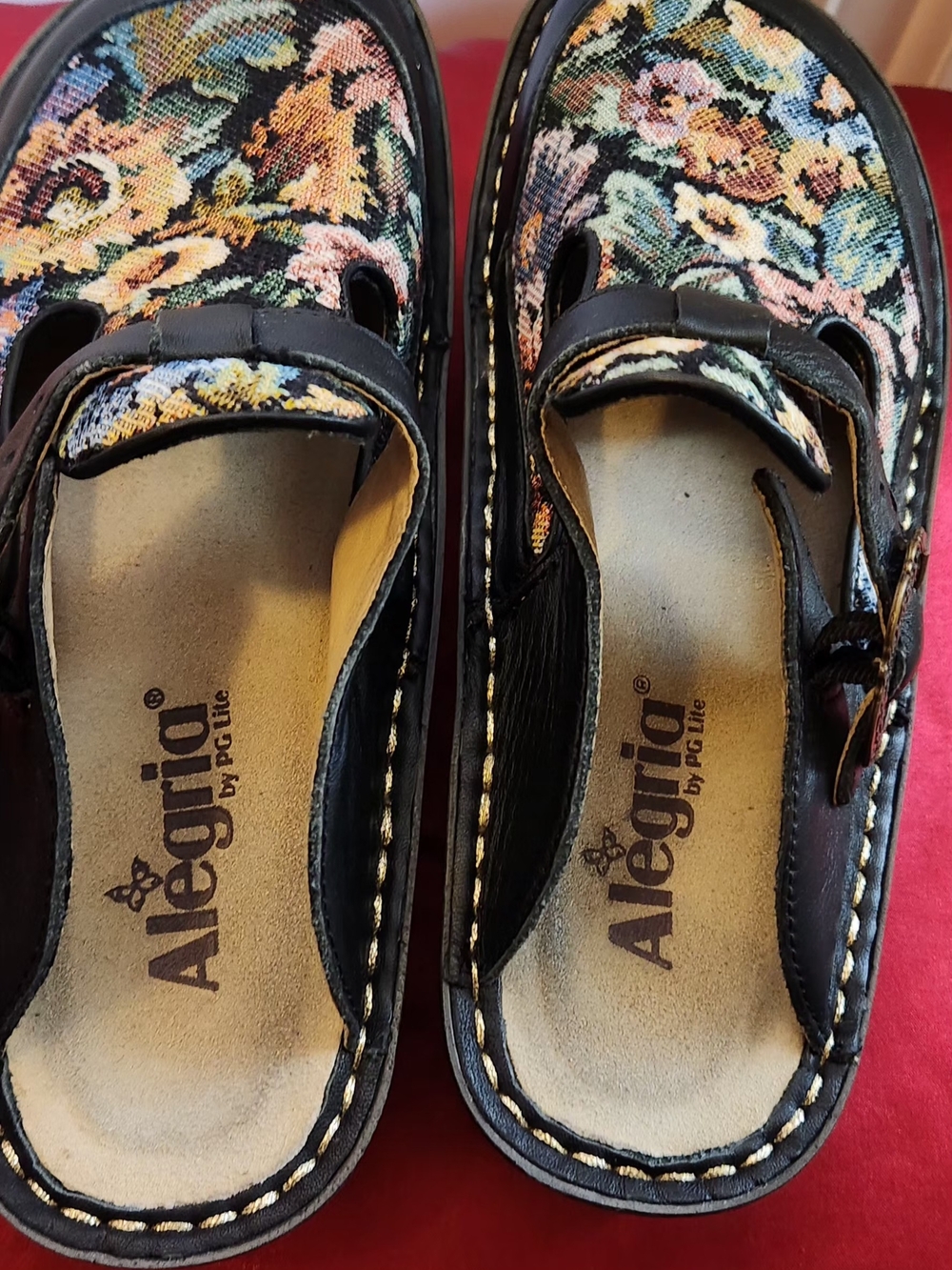 Alegria Floral Tapestry Mary Jane Mules with Black Trim Size 38/Fits Like 7 - Picture 8 of 9